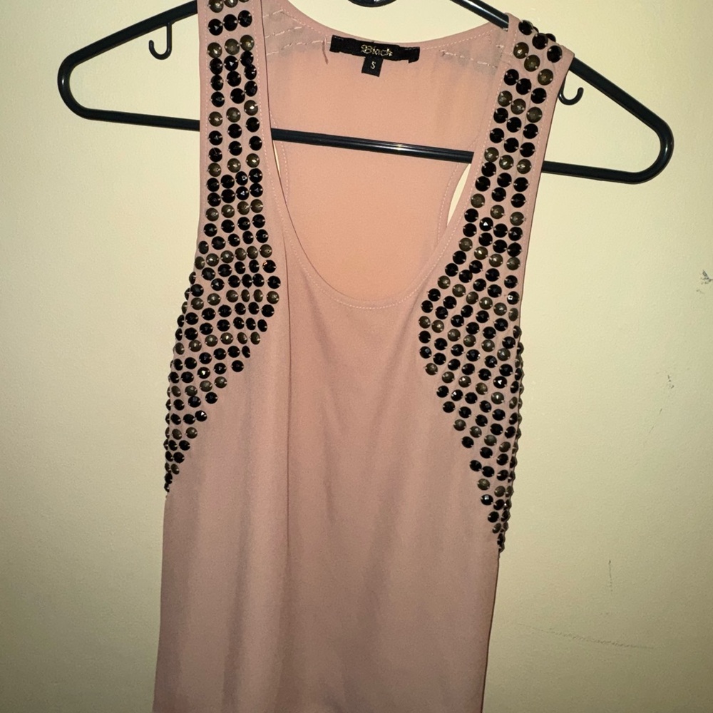 Black Pink Embellished Tank Top